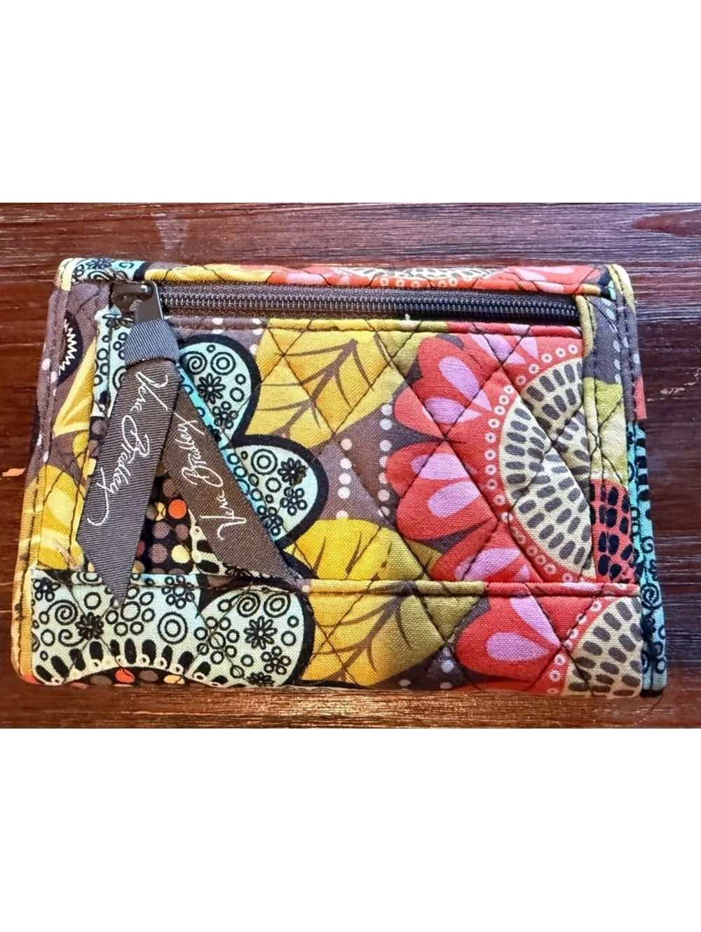 Vera Bradley Floral Quilted Fabric Wallet with Leaf Pattern Interior